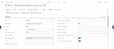 Configurazione Articolo Padre: